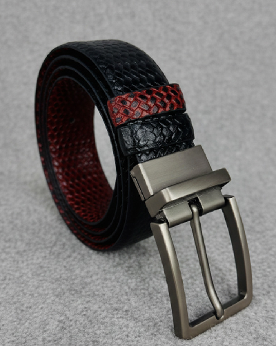 Moving Buckle Belt Pati Leather Design-Black + Chocolate